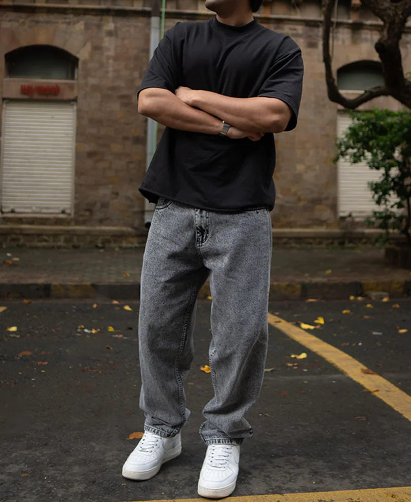 Dark Grey Baggy fit Denim Jeans 100% Cotton - Image 7