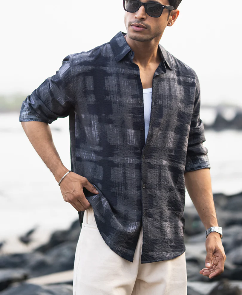 Dark Grey Printed Lightweight Shirt - Image 2