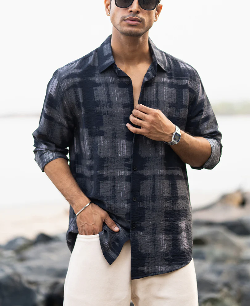 Dark Grey Printed Lightweight Shirt - Image 3