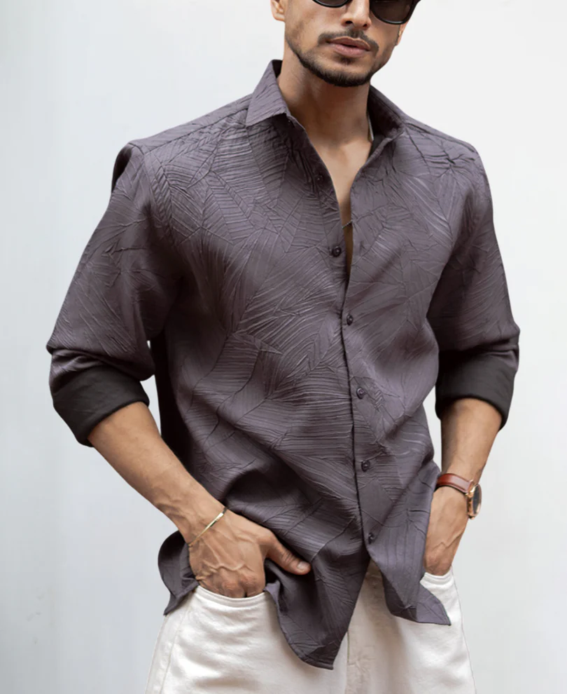 Dark Grey Regular Fit Full Sleeves Shirt - Image 3