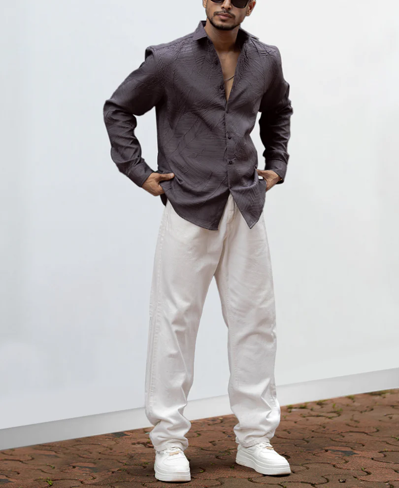 Dark Grey Regular Fit Full Sleeves Shirt - Image 5