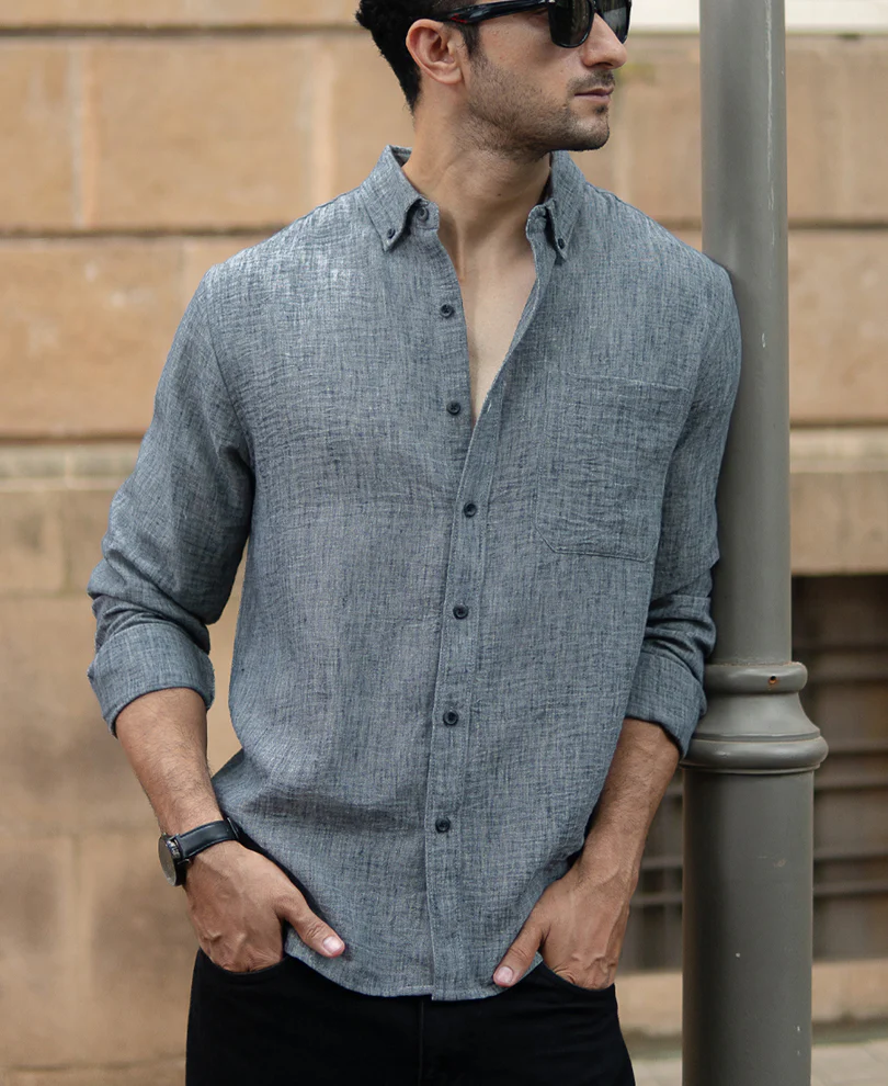 Dark Grey Slub Textured Shirt - Image 2