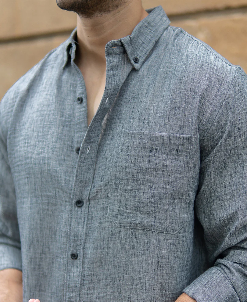 Dark Grey Slub Textured Shirt - Image 3