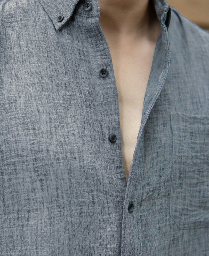 Dark Grey Slub Textured Shirt - Image 4