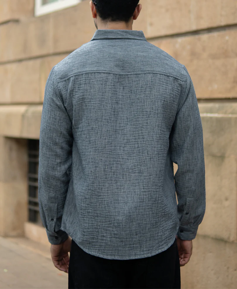 Dark Grey Slub Textured Shirt - Image 5