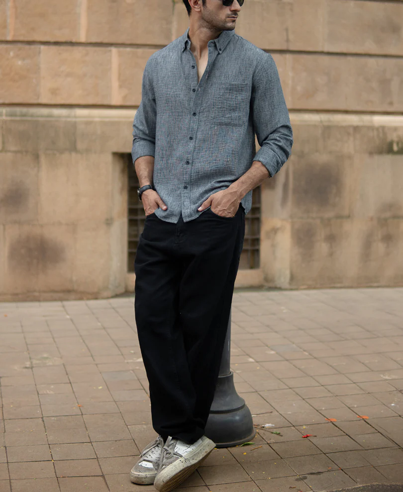 Dark Grey Slub Textured Shirt - Image 6