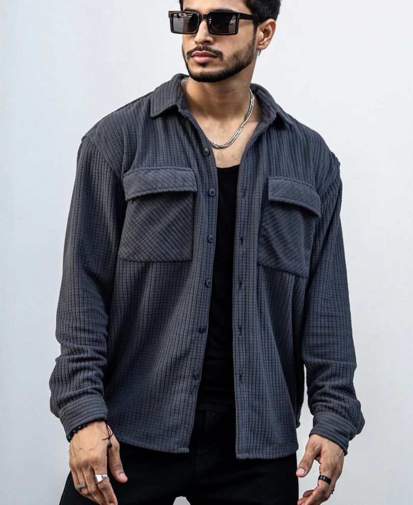 Dark Grey Structured Shacket Oversized Shirt - Image 3