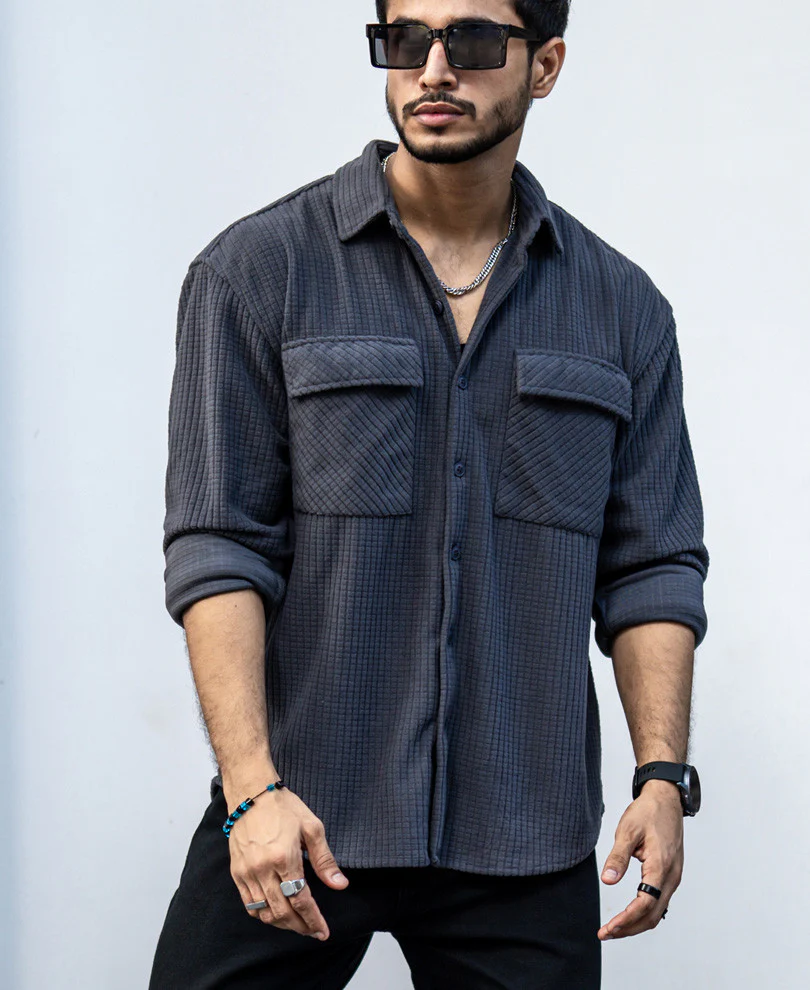 Dark Grey Structured Shacket Oversized Shirt - Image 4