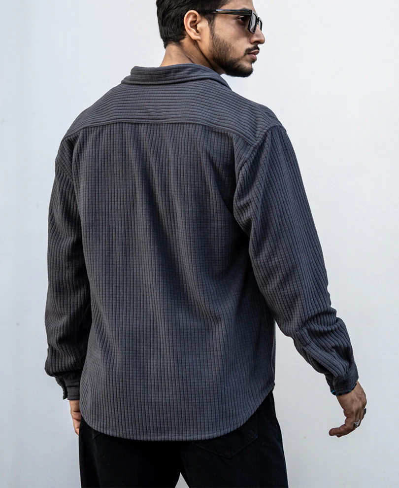 Dark Grey Structured Shacket Oversized Shirt - Image 5