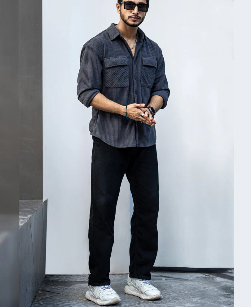 Dark Grey Structured Shacket Oversized Shirt - Image 6