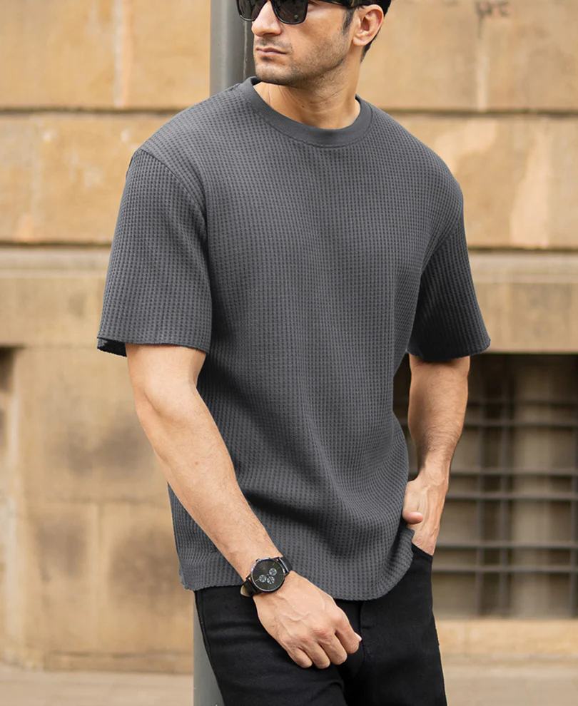 Dark Grey Structured T-Shirt - Image 2
