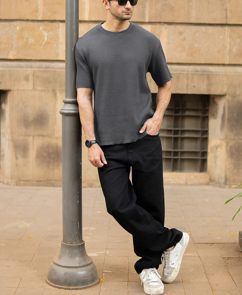 Dark Grey Structured T-Shirt - Image 6
