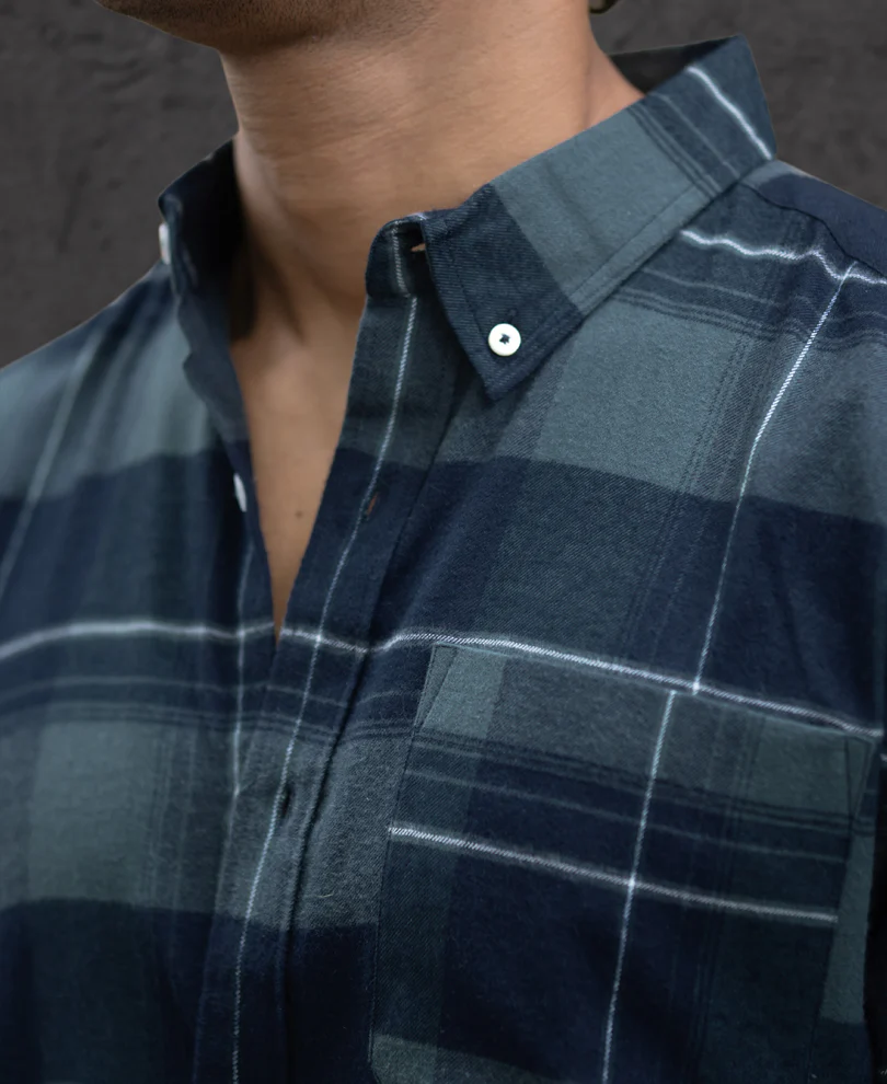 Dark Navy Checked Button Down Shirt - Image 4