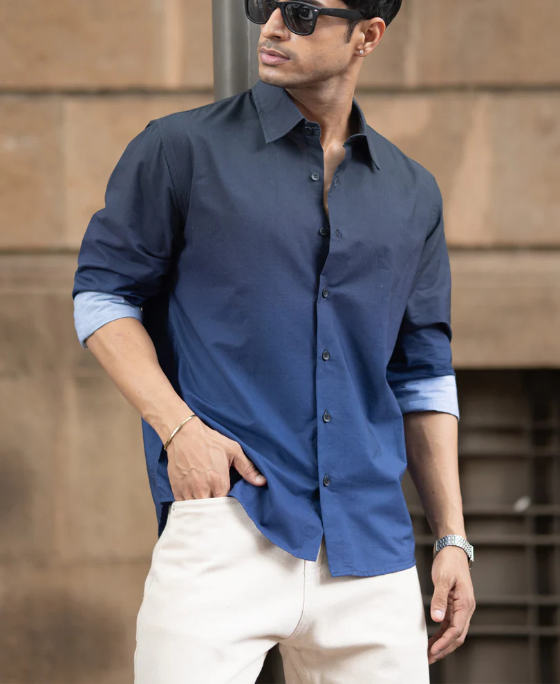 Dark Navy Ombre Print Shirt 100% Cotton - Image 3