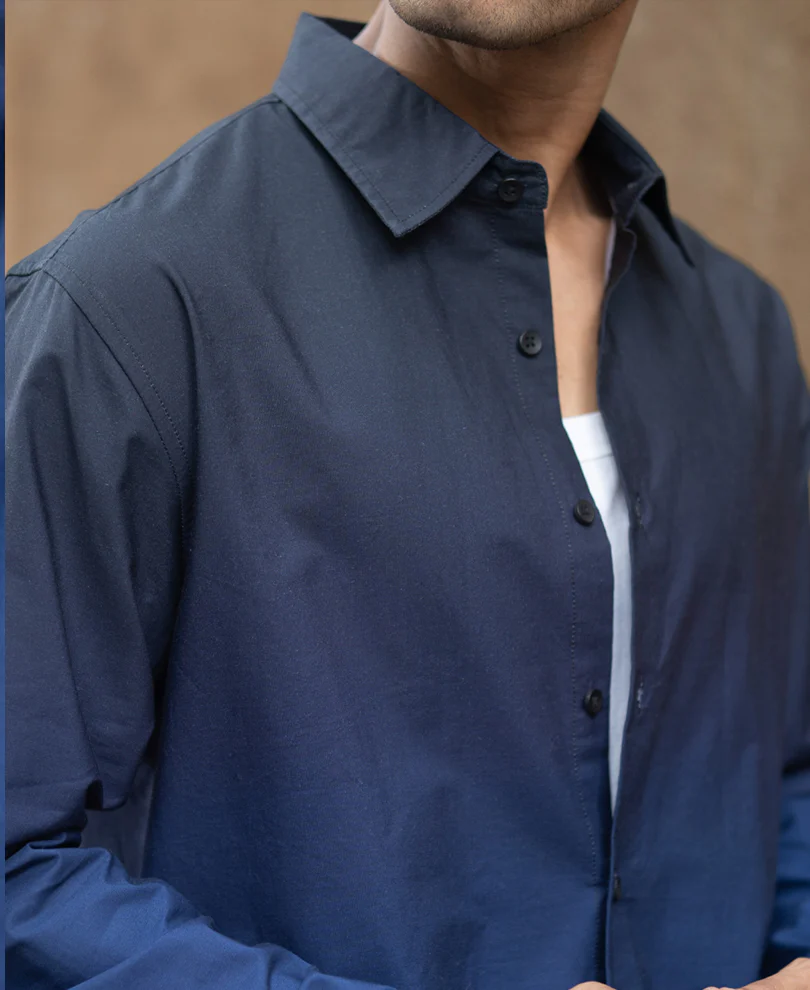 Dark Navy Ombre Print Shirt 100% Cotton - Image 4