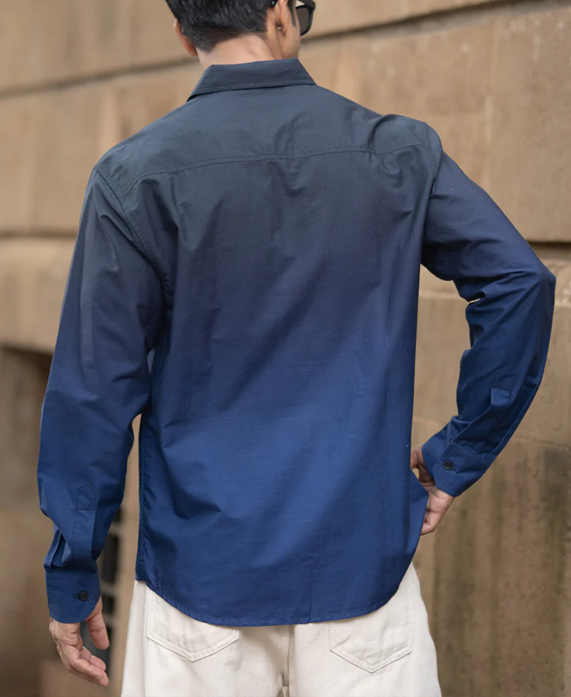 Dark Navy Ombre Print Shirt 100% Cotton - Image 6