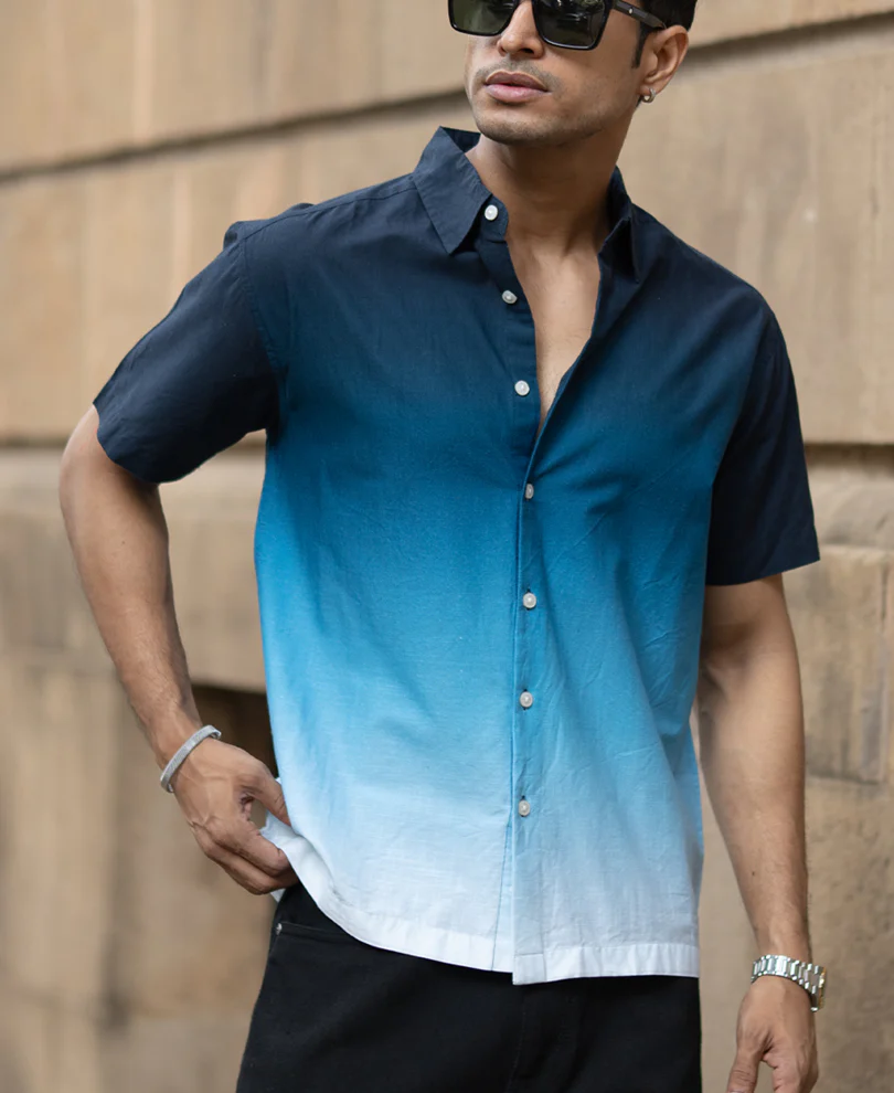 Dark Navy Ombre Shirt 100% Cotton - Image 2