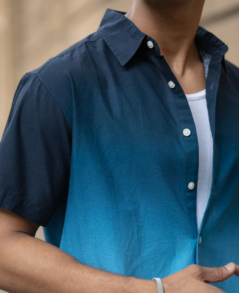 Dark Navy Ombre Shirt 100% Cotton - Image 4