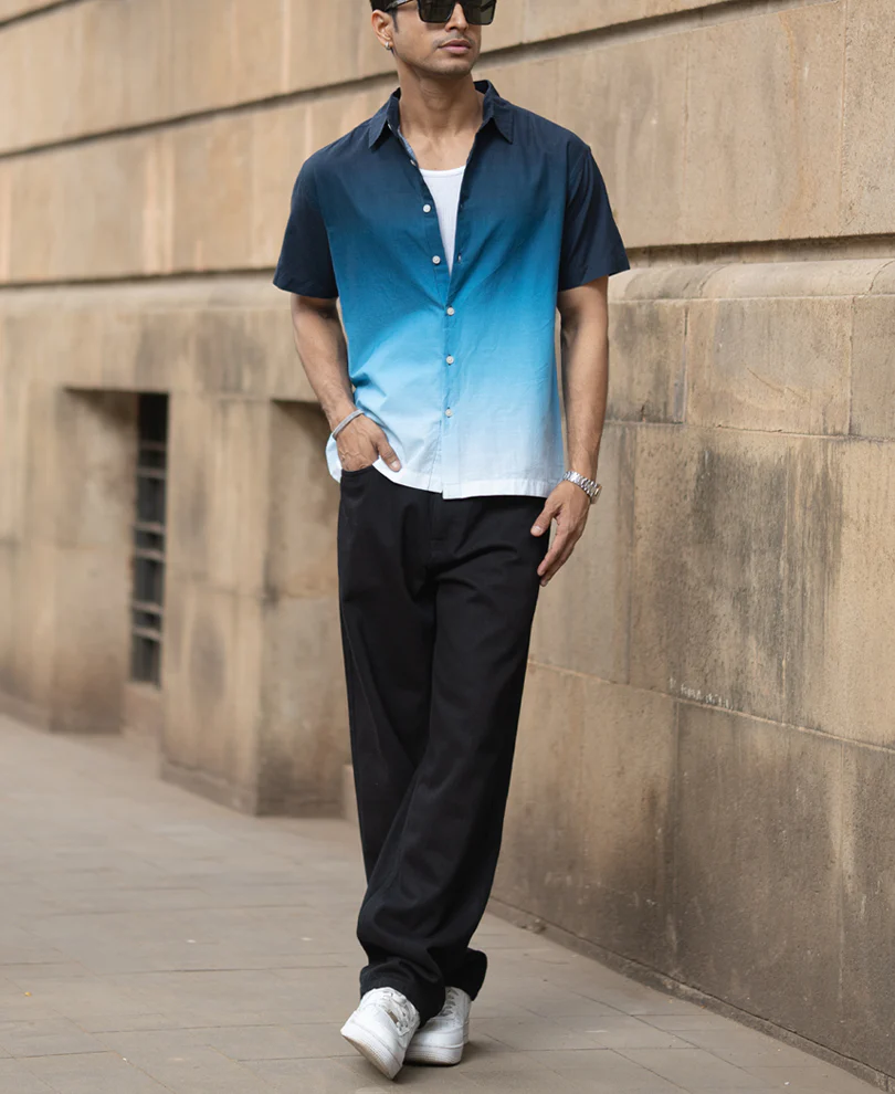 Dark Navy Ombre Shirt 100% Cotton - Image 6