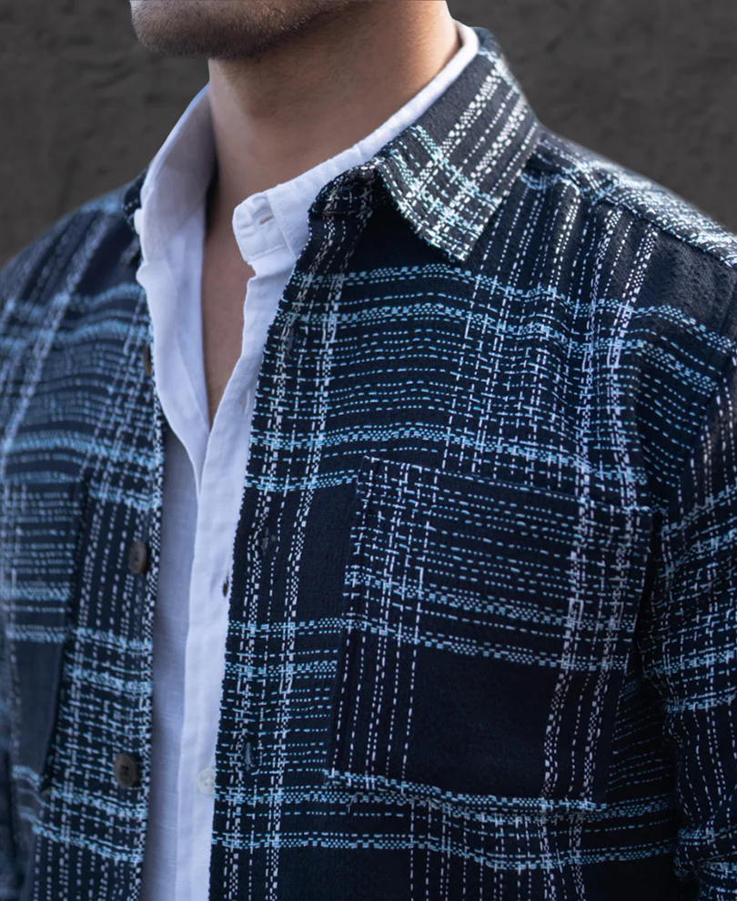 Dark Navy Structured Checks Shirt - Image 4