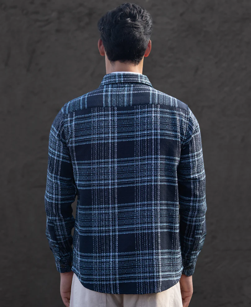Dark Navy Structured Checks Shirt - Image 5