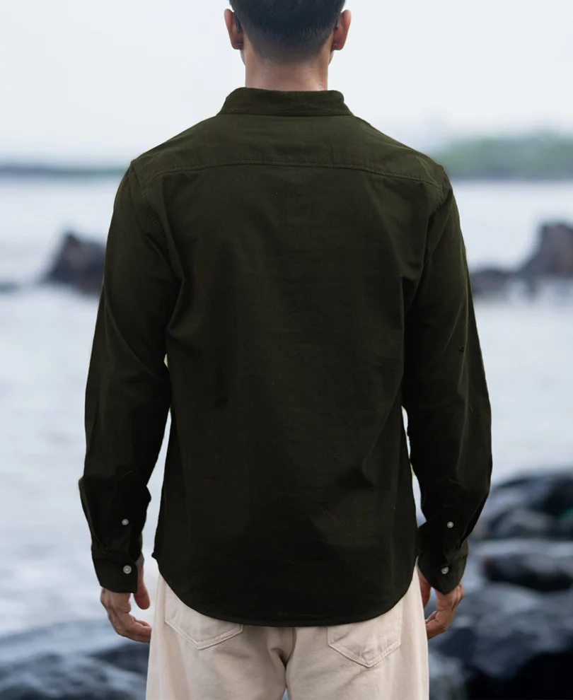 Dark Olive Corduroy Buttondown Shirt 100% Cotton - Image 5
