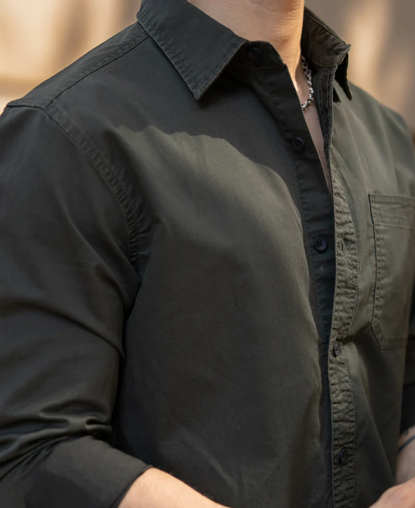 Dark Olive Twill Shirt 100% Cotton - Image 5
