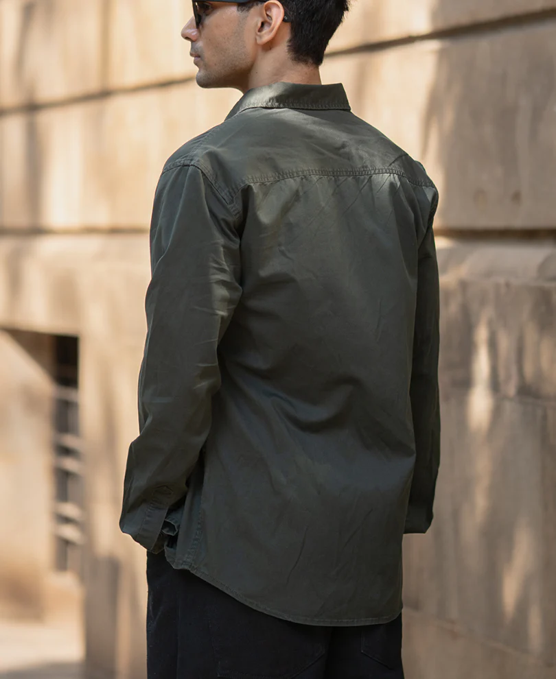 Dark Olive Twill Shirt 100% Cotton - Image 6