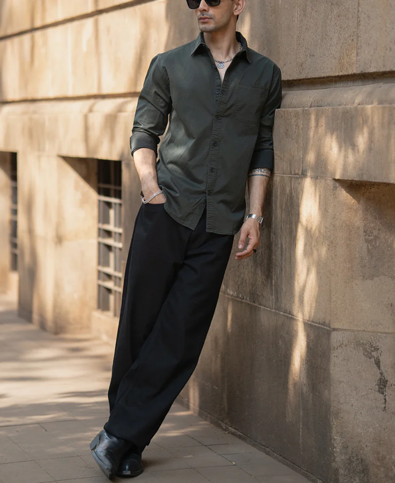 Dark Olive Twill Shirt 100% Cotton - Image 7