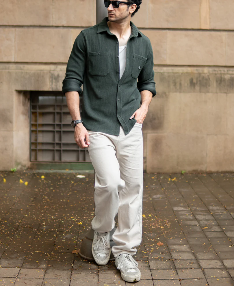 Dark Olive Knit Shirt With Pockets - Image 5