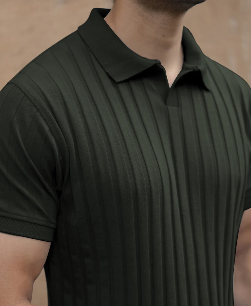 Dark Olive Self Stripe T-Shirt - Image 3