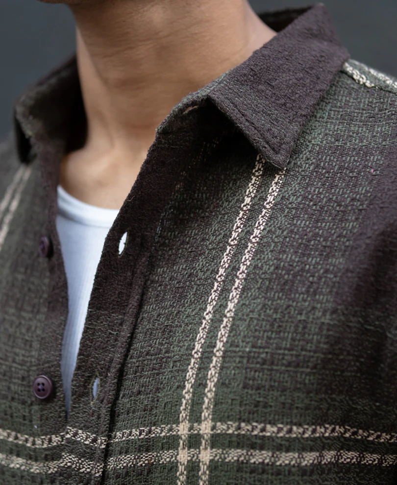 Dark Olive Structured Checks Shirt - Image 5