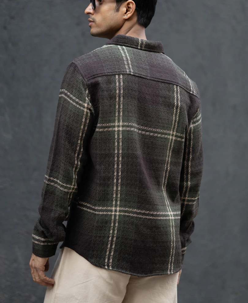 Dark Olive Structured Checks Shirt - Image 6