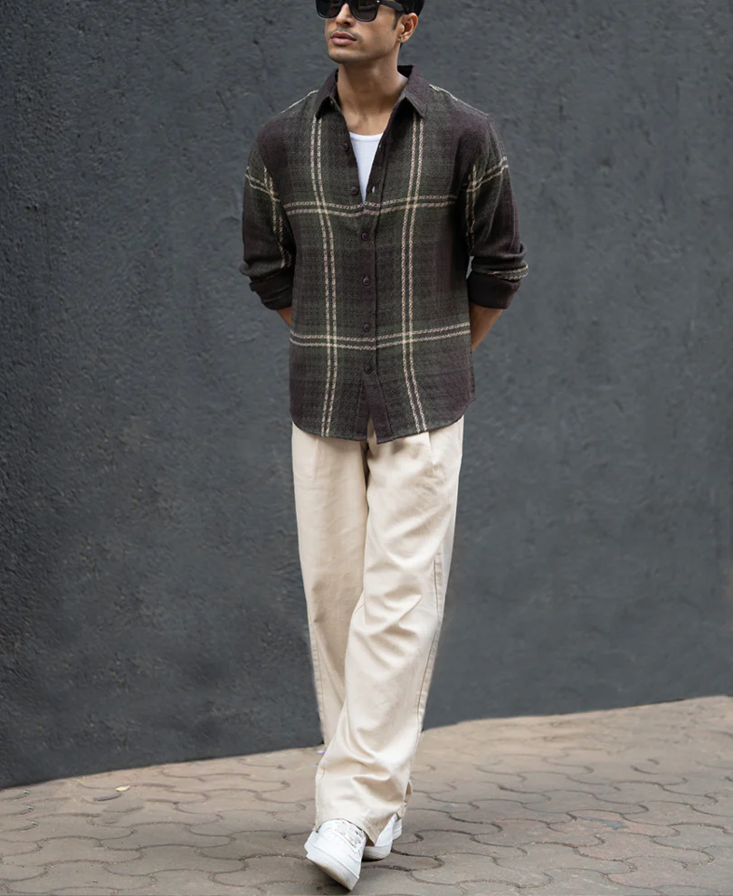 Dark Olive Structured Checks Shirt - Image 7