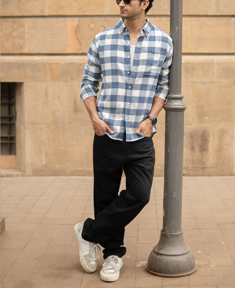 Dark Sky Checks Shirt 100% Cotton - Image 6