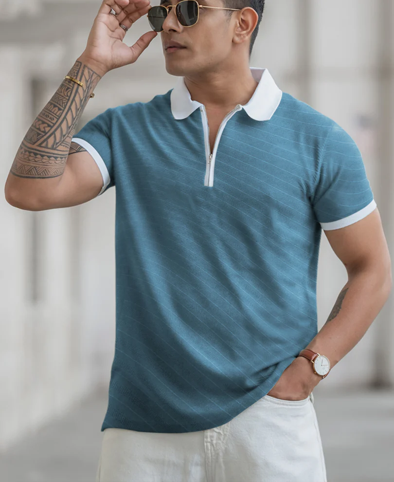 Dark Sky Contrast Polo T-Shirt - Image 2