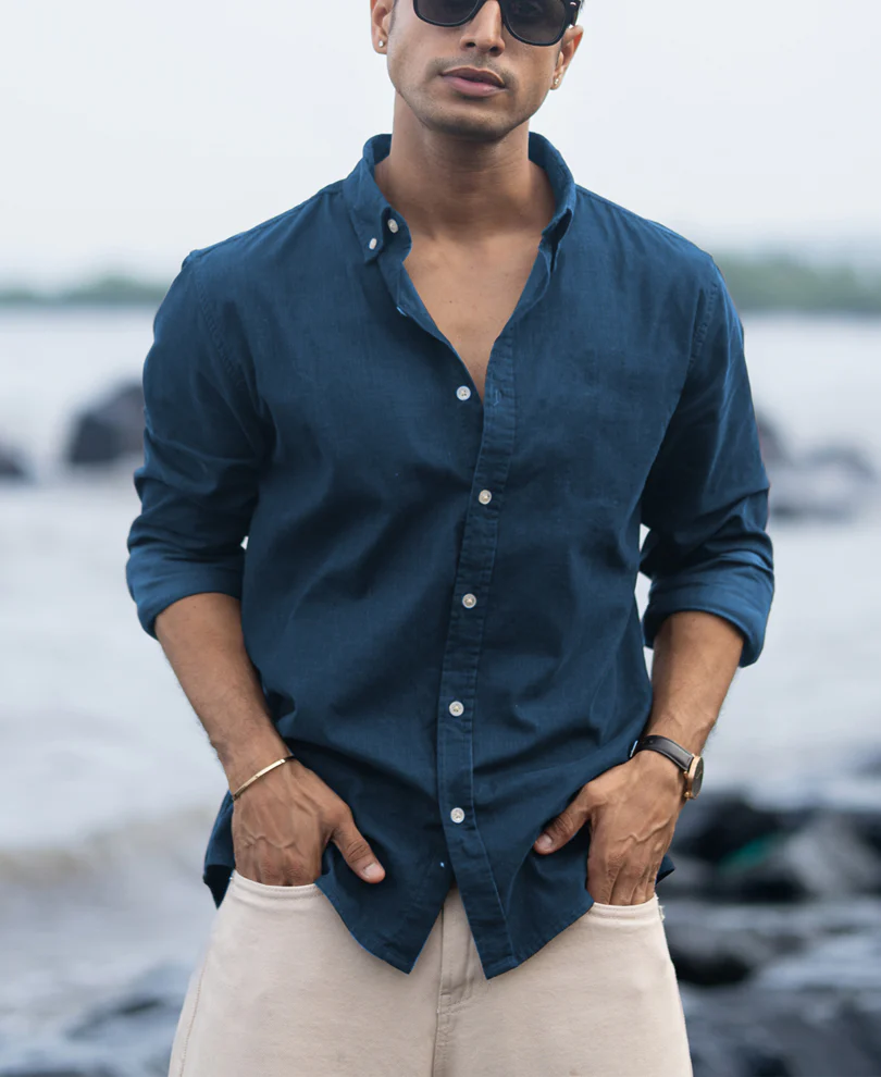 Moonlight Blue Linen Blend Shirt - Image 2