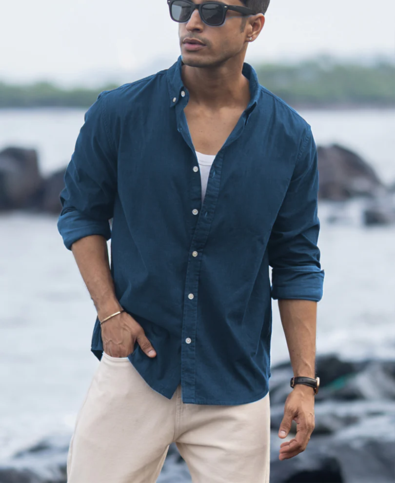 Moonlight Blue Linen Blend Shirt - Image 3