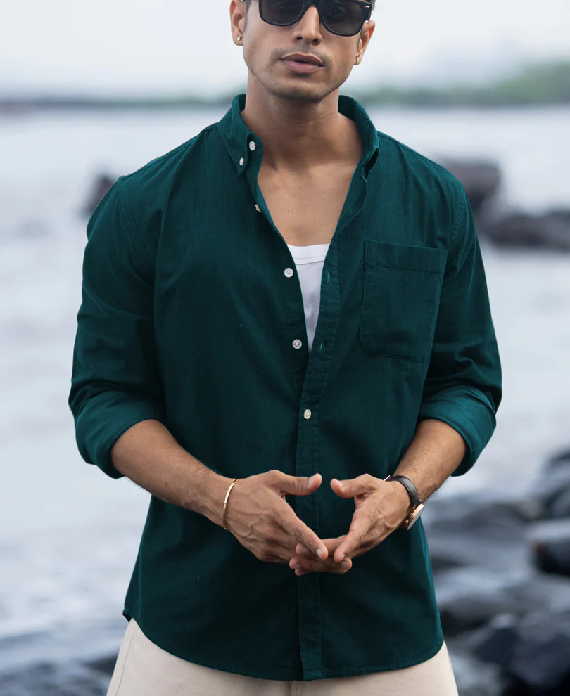 Dark Teal Corduroy Buttondown Shirt 100% Cotton - Image 3