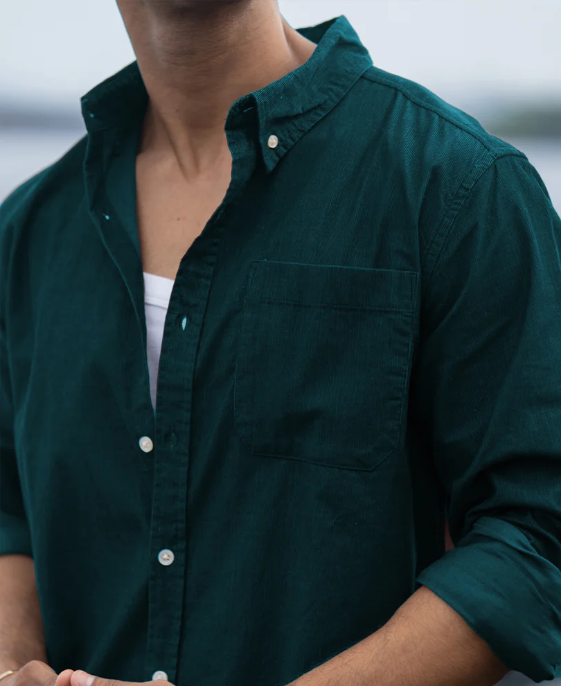 Dark Teal Corduroy Buttondown Shirt 100% Cotton - Image 4