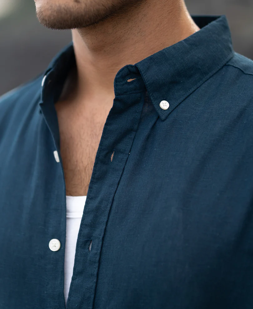 Dark Teal Linen Blend Shirt - Image 5