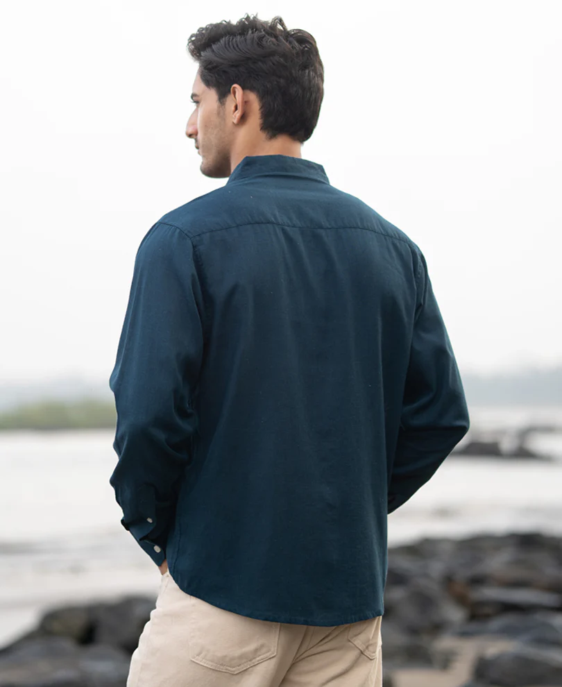 Dark Teal Linen Blend Shirt - Image 6