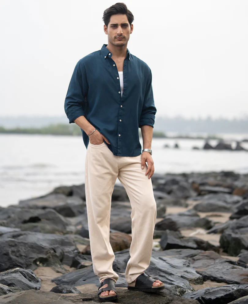 Dark Teal Linen Blend Shirt - Image 7
