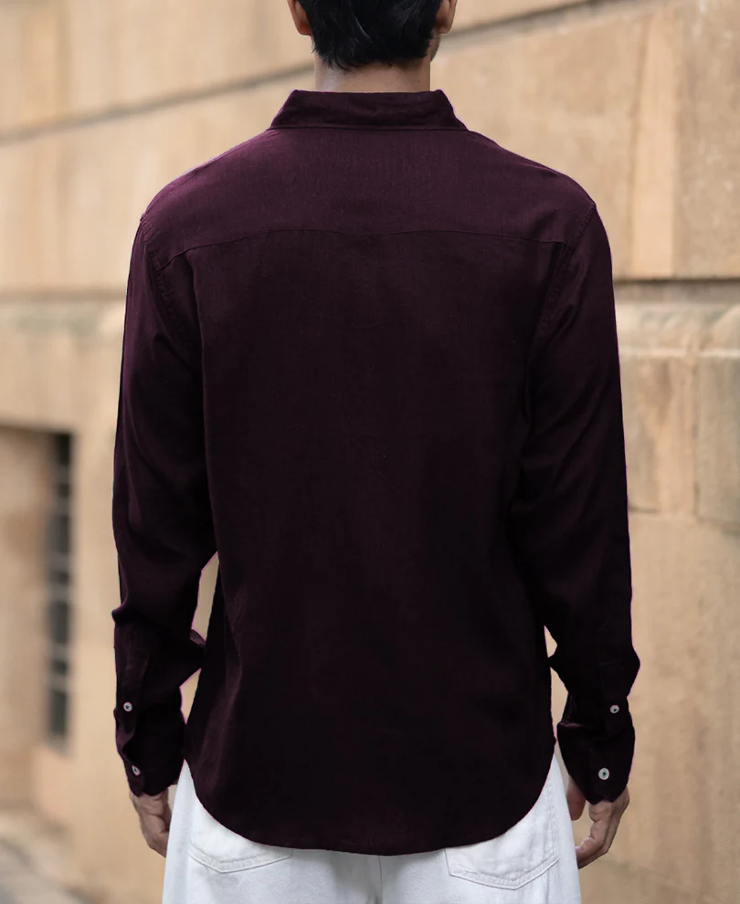 Dark Wine Linen Blend Shirt - Image 5