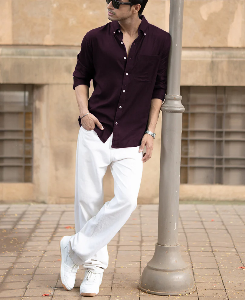 Dark Wine Linen Blend Shirt - Image 6