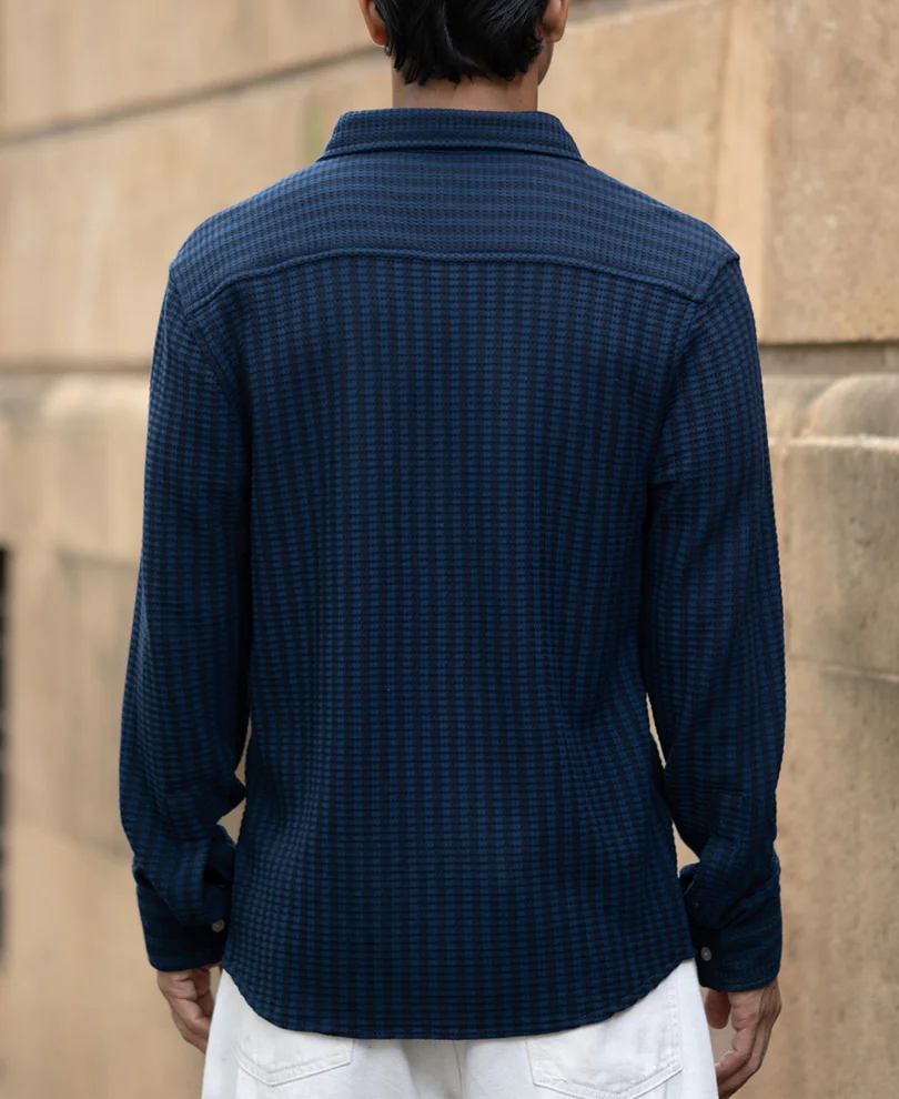 Denim Knit Structured Stripe Shirt - Image 5