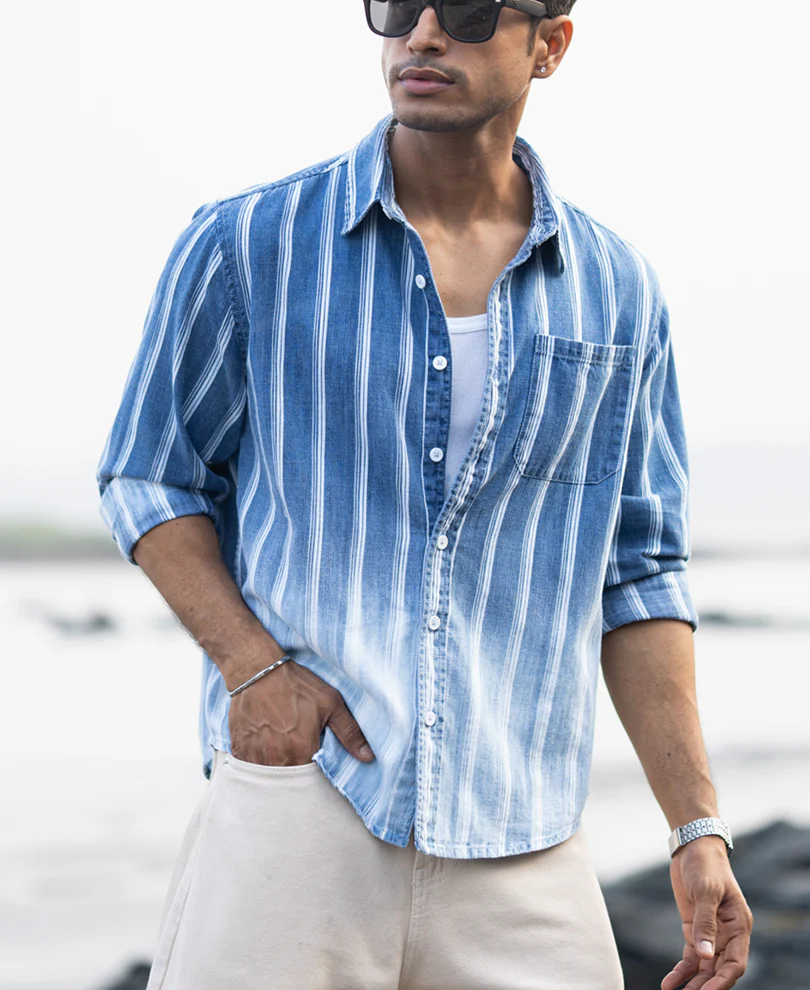 Denim Stripe Ombre Shirt 100% Cotton - Image 2