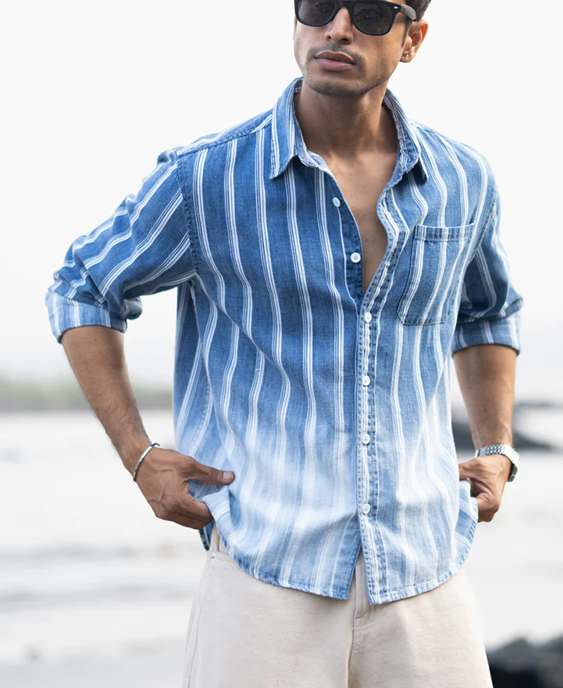 Denim Stripe Ombre Shirt 100% Cotton - Image 3