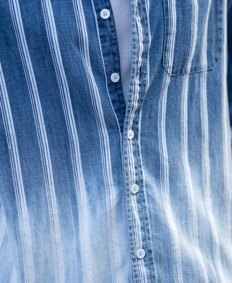 Denim Stripe Ombre Shirt 100% Cotton - Image 4