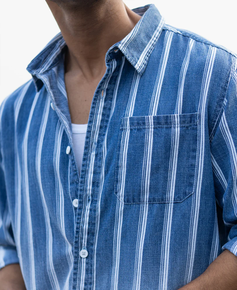 Denim Stripe Ombre Shirt 100% Cotton - Image 5